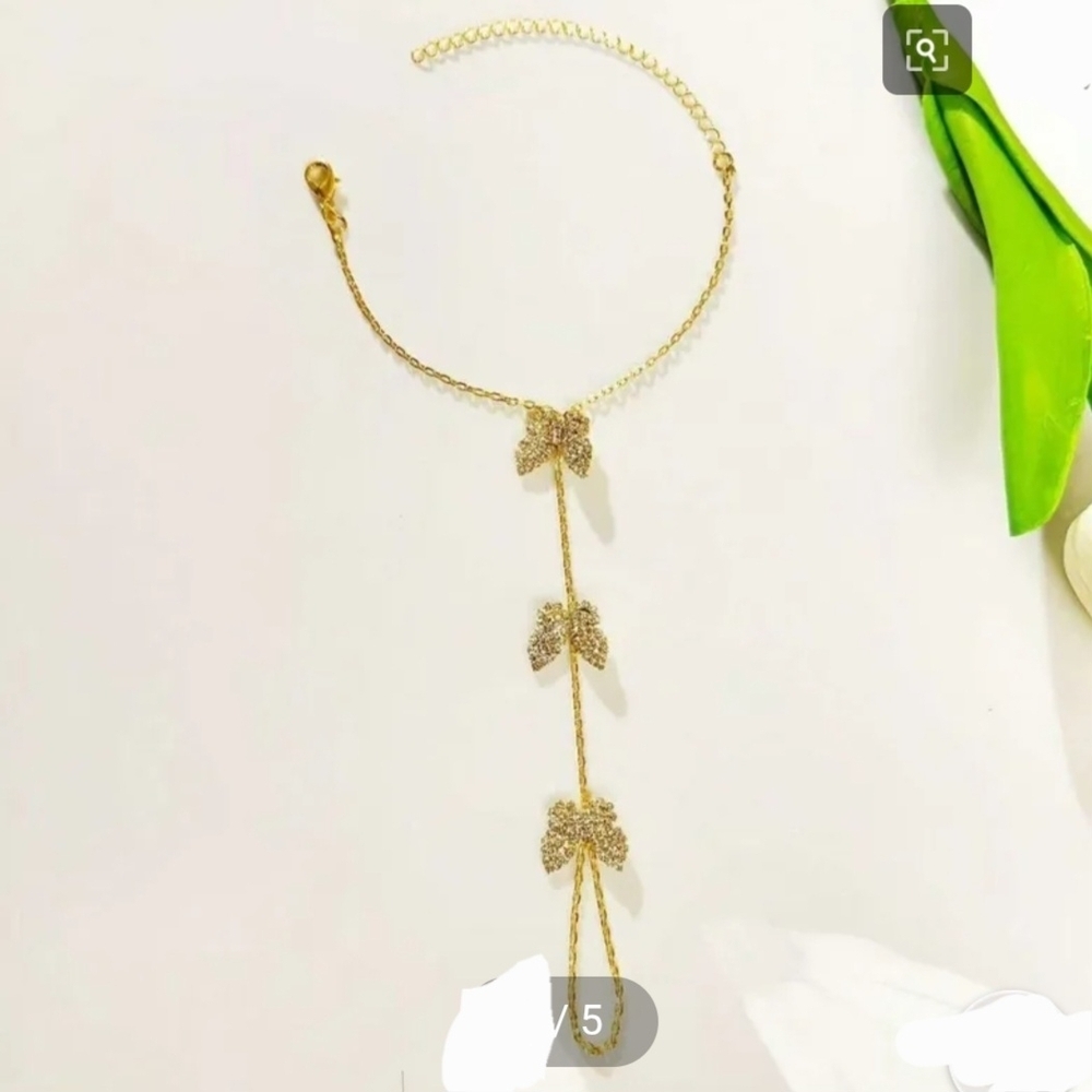 Butterfly Anklet & Toe Ring Combo Barefoot Sandal Gold - Picture 3 of 9